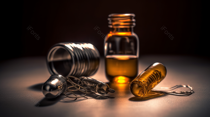 灰色背景医用医学研究的一瓶鱼油丸和医疗设备拍摄图,高清,摄影图,摄影图片,图片大全,摄影图免费下载
